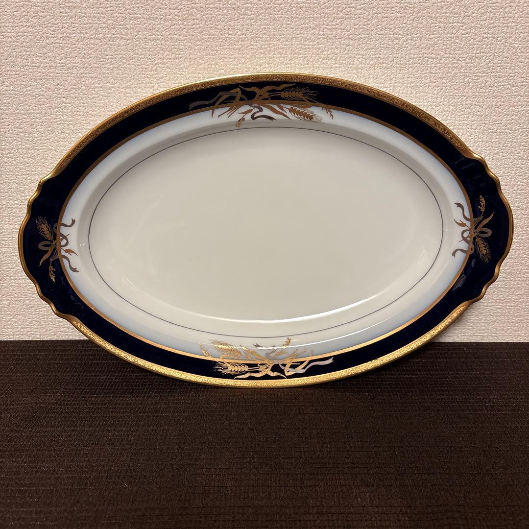 大倉陶園 ロイヤルブルー 瑠璃金彩金蝕稲穂 オーバルプレート ディナー