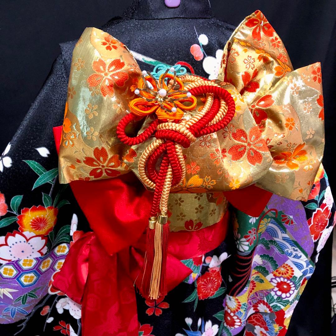 七五三　7歳　熨斗　黒　四つ身　着物　作り帯　セット　女の子　753 七歳