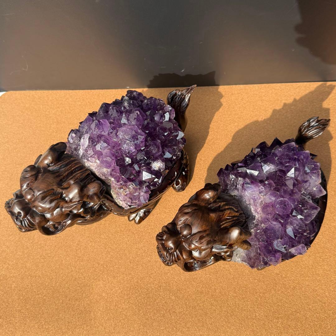 美品❣️天然石 アメジストの原石 クラスター ロングイ台座付きNO
