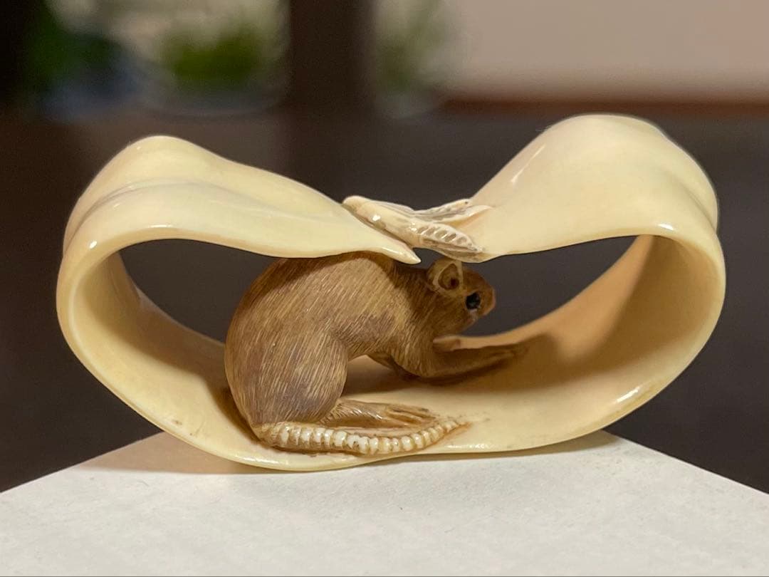 『ネズミ』 根付 　　（提げ物 /緒締め /帯留め /Netsuke）