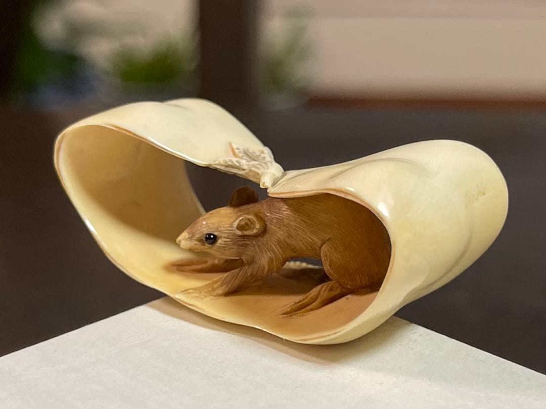『ネズミ』 根付 　　（提げ物 /緒締め /帯留め /Netsuke）