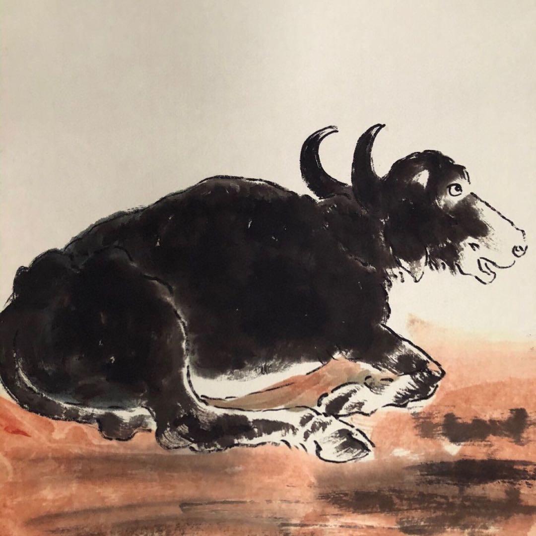 徐悲鴻・四条屏】「春月禽生」掛軸セット 表装済み／全体163×38cm