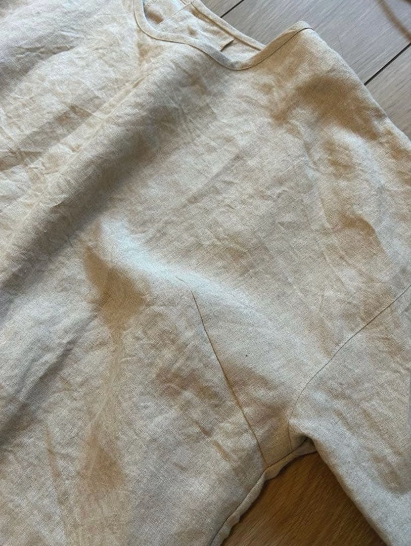 国産リネン100%　おしゃれな割烹着　キナリ　服作り40年の田舎町仕立屋