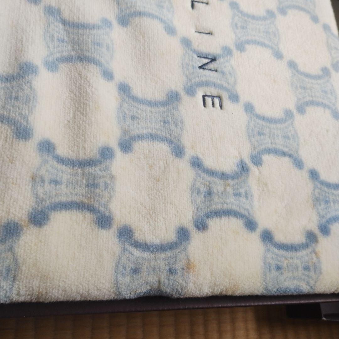 【日本製】☆CELINEセリーヌ☆白地ベースに水色マカダム柄綿毛布