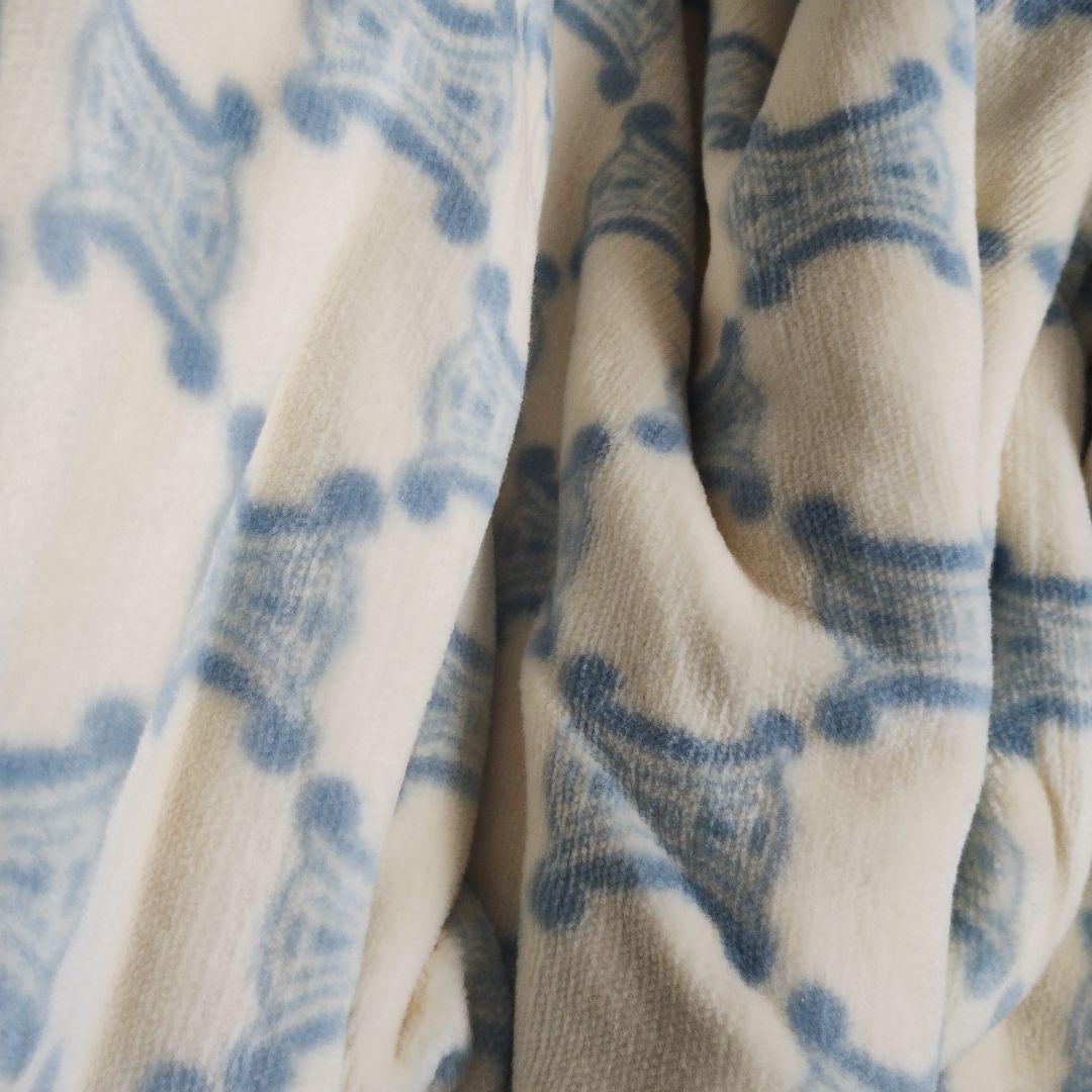 【日本製】☆CELINEセリーヌ☆白地ベースに水色マカダム柄綿毛布