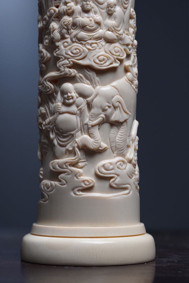 天然マンモス牙精巧な手作り彫刻十八羅漢 香筒