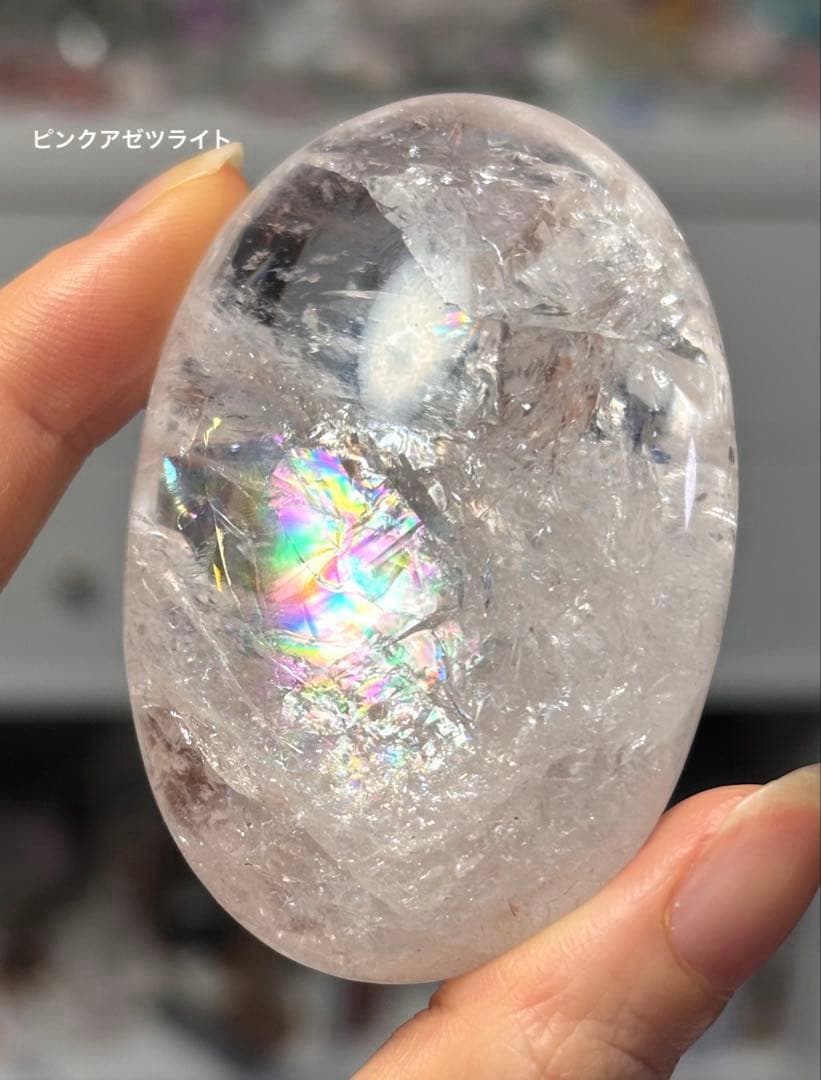 1点再入荷　高品質　ピンククォーツ　ピンクアゼツライト　大きめぷっくりパーム　虹