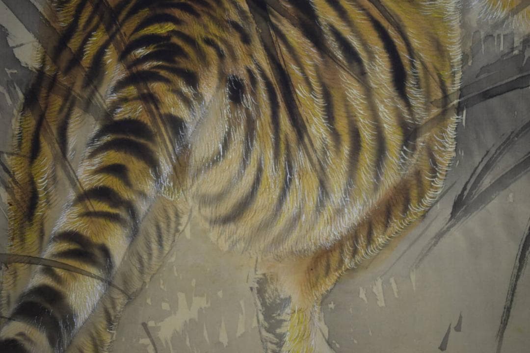 真作/佐々木美山/月下猛虎図/布袋屋掛軸HI-373