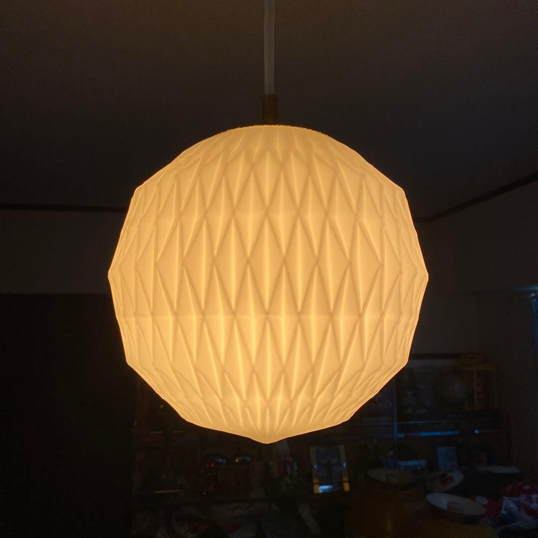 レトロ　ペンダントライト　昭和　ミルクガラス　70年代照明　幾何学模様　状態良