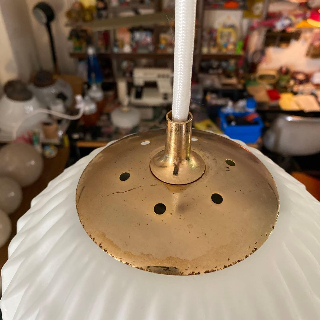 レトロ　ペンダントライト　昭和　ミルクガラス　70年代照明　幾何学模様　状態良