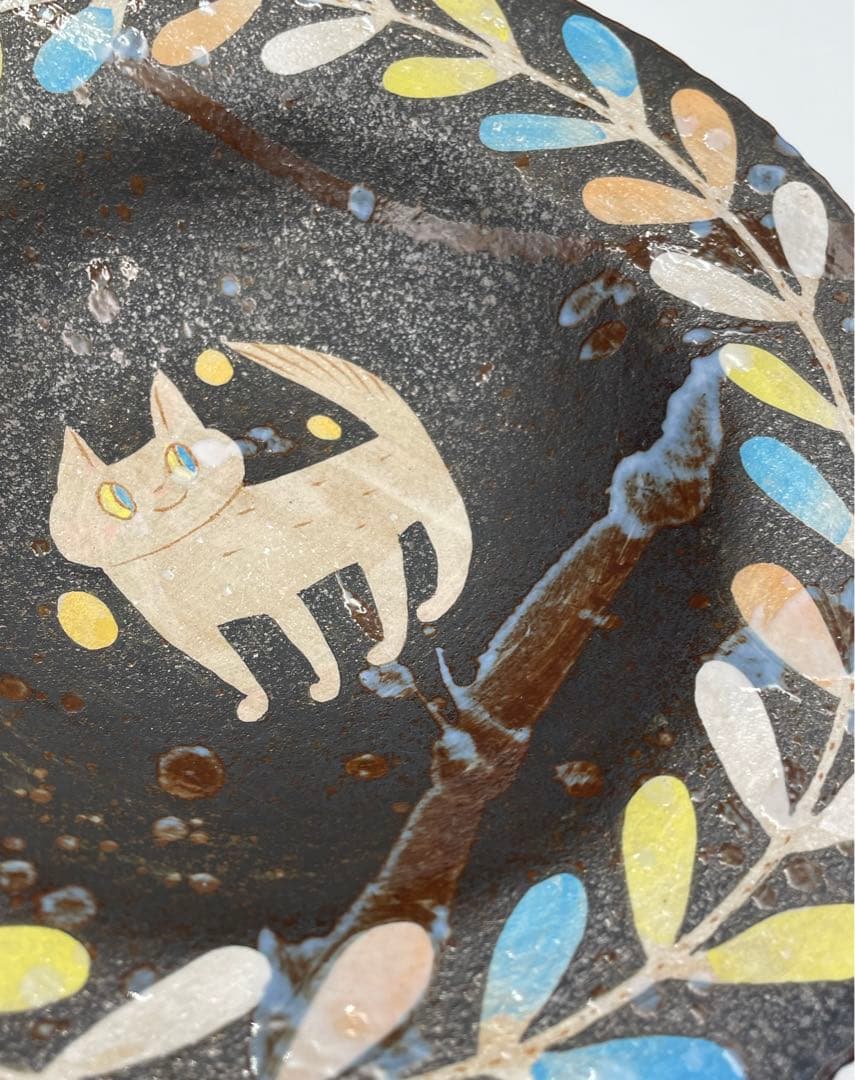 希少 サインイラスト入り ◆ 鹿児島 睦 ◆ ネコ 猫 皿 リムボウル