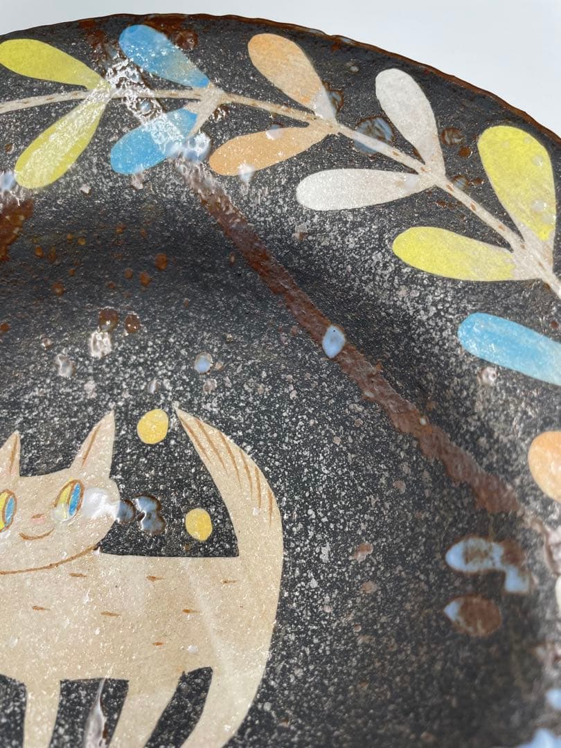 希少 サインイラスト入り ◆ 鹿児島 睦 ◆ ネコ 猫 皿 リムボウル