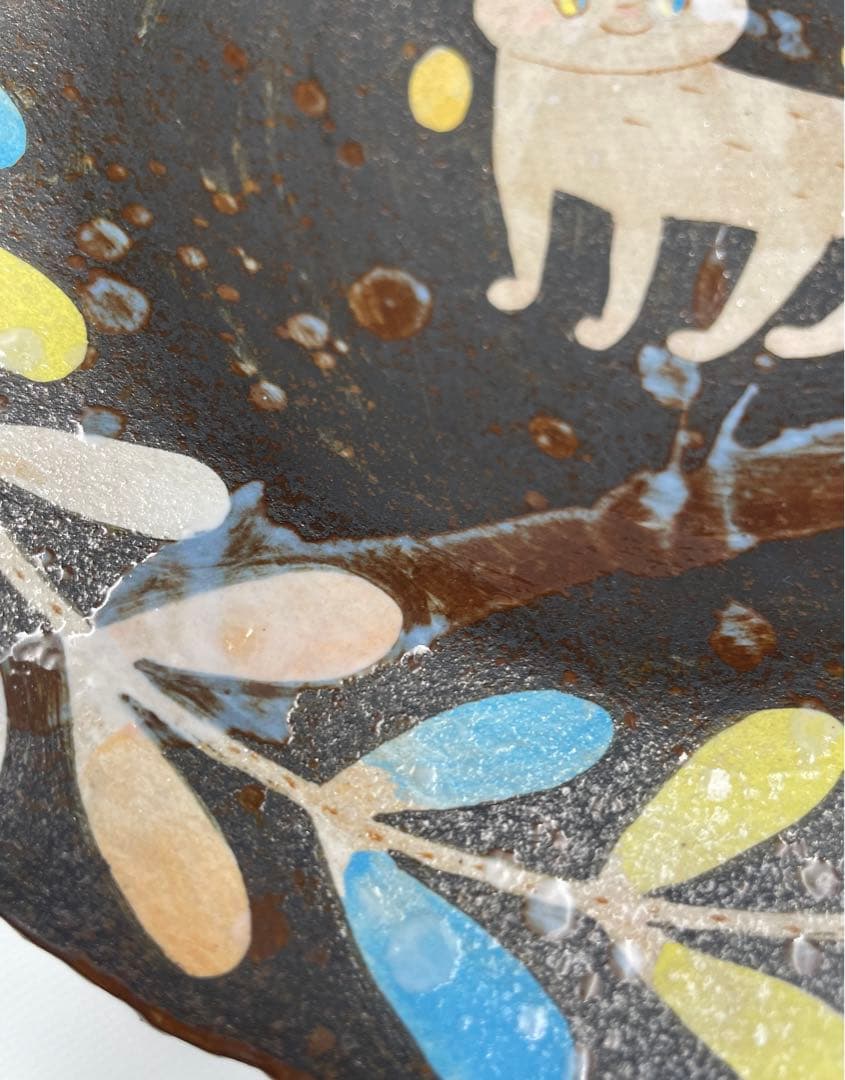 希少 サインイラスト入り ◆ 鹿児島 睦 ◆ ネコ 猫 皿 リムボウル