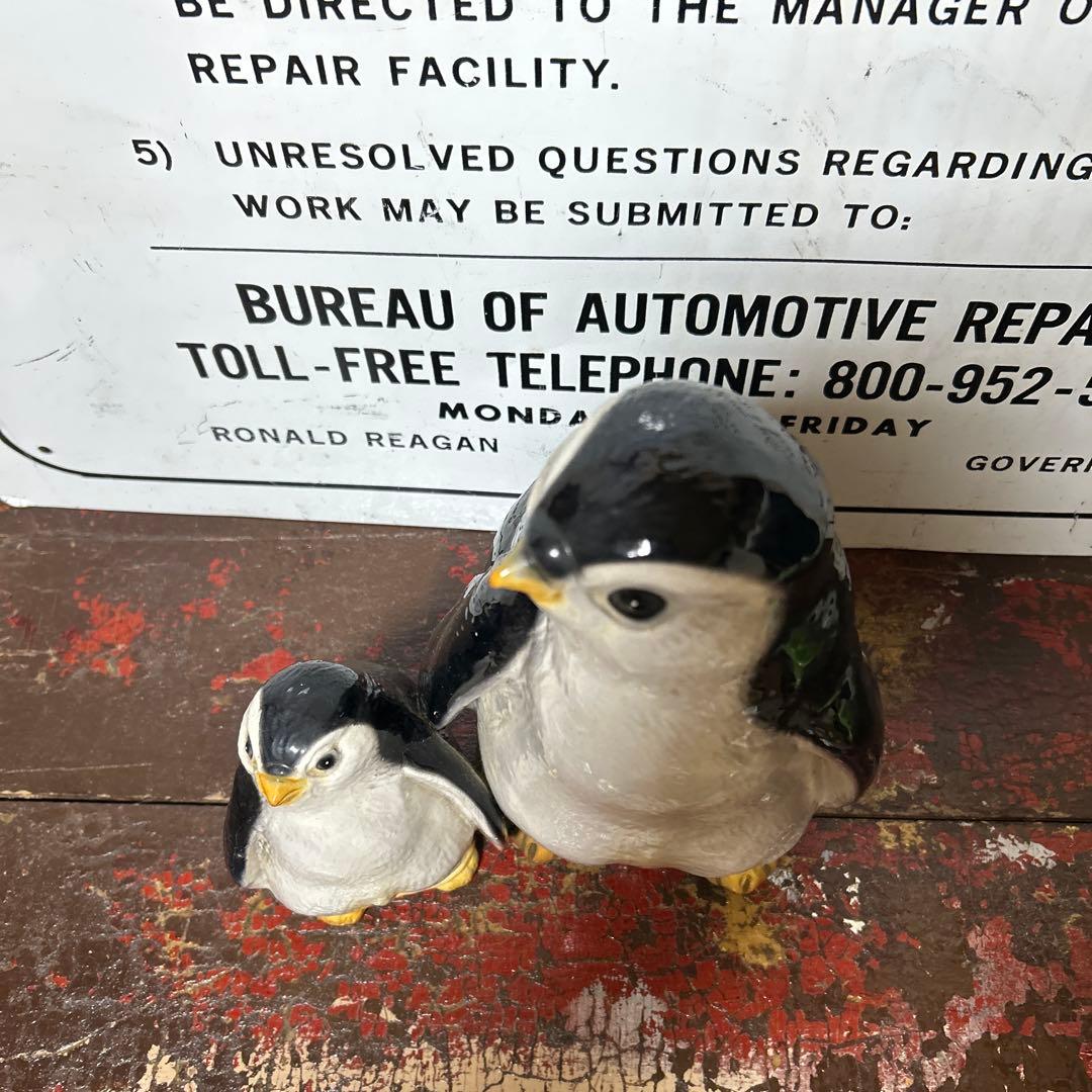 北欧 ヴィンテージ BEER 陶器製 ペンギン親子の置物 蚤の市 ヨーロッパ