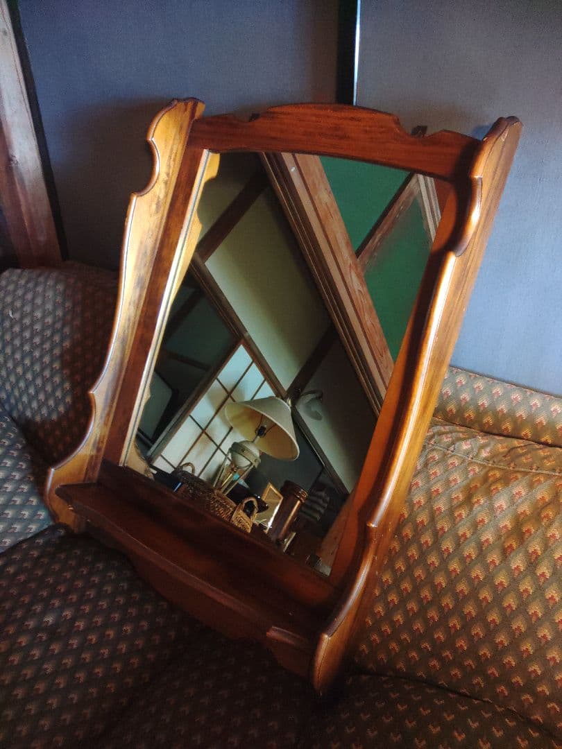 希少　オールドカリモク　コロニアルシリーズ　ウォールミラー　壁掛け　鏡　レトロ