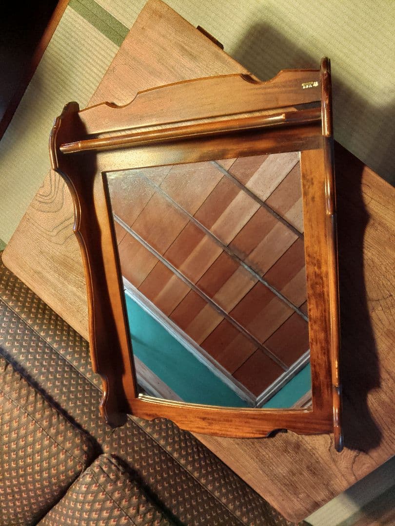 希少　オールドカリモク　コロニアルシリーズ　ウォールミラー　壁掛け　鏡　レトロ