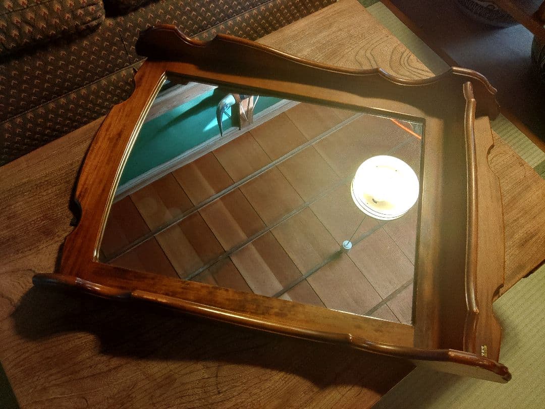 希少　オールドカリモク　コロニアルシリーズ　ウォールミラー　壁掛け　鏡　レトロ