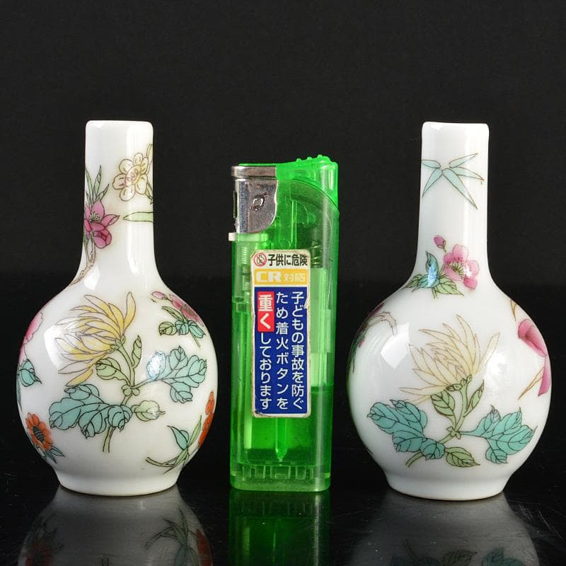 中国　中国景徳鎮款　粉彩　花文　小瓶　2点まとめて　V　R6648