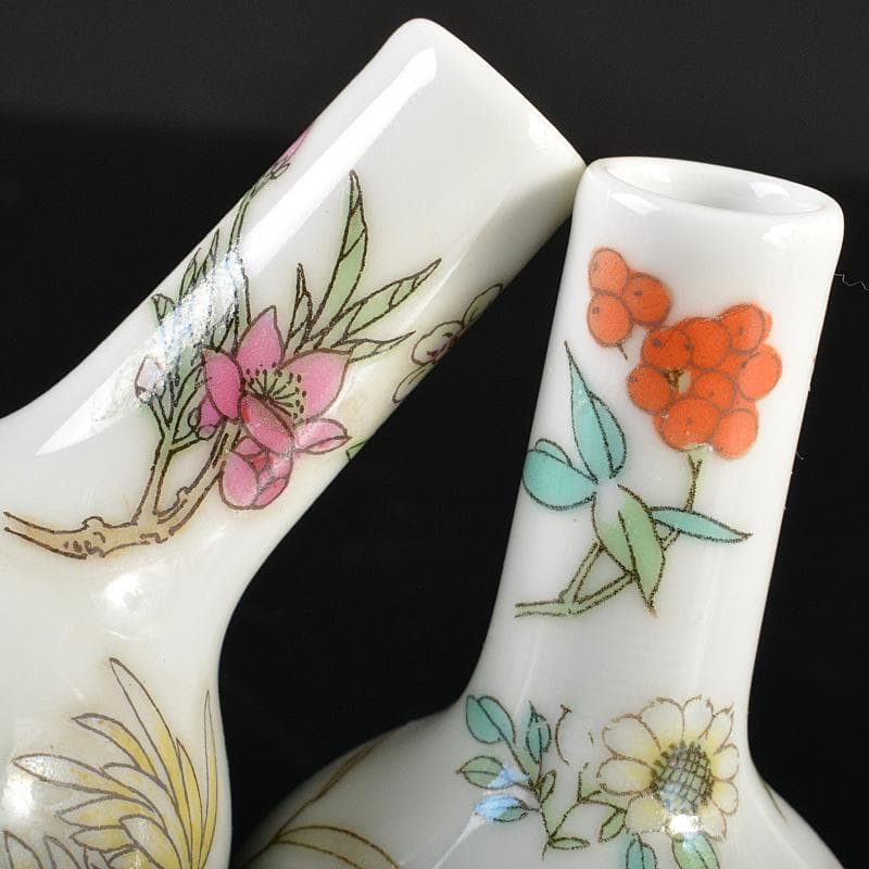 中国　中国景徳鎮款　粉彩　花文　小瓶　2点まとめて　V　R6648