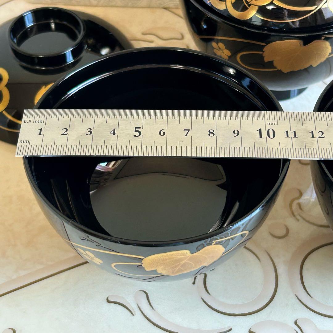 会津塗 金彩蒔絵蔦紋 蓋付きお吸い物椀 5客セット 漆器 汁