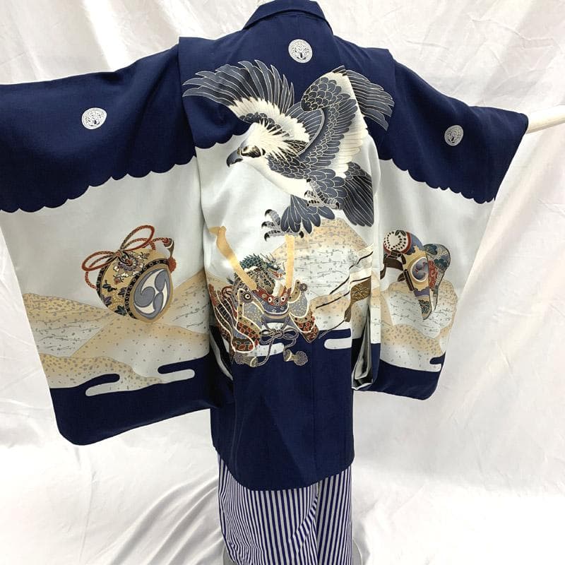 507ab17■七五三 五歳 男児 着物&羽織&袴&角帯＆小物 鷹■状態良好