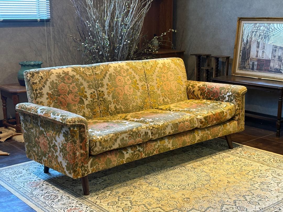 金華山織　３Pソファ　ヴィンテージ　レトロ　ヨーロピアン　クラシック　In