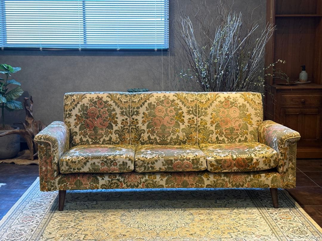 金華山織　３Pソファ　ヴィンテージ　レトロ　ヨーロピアン　クラシック　In
