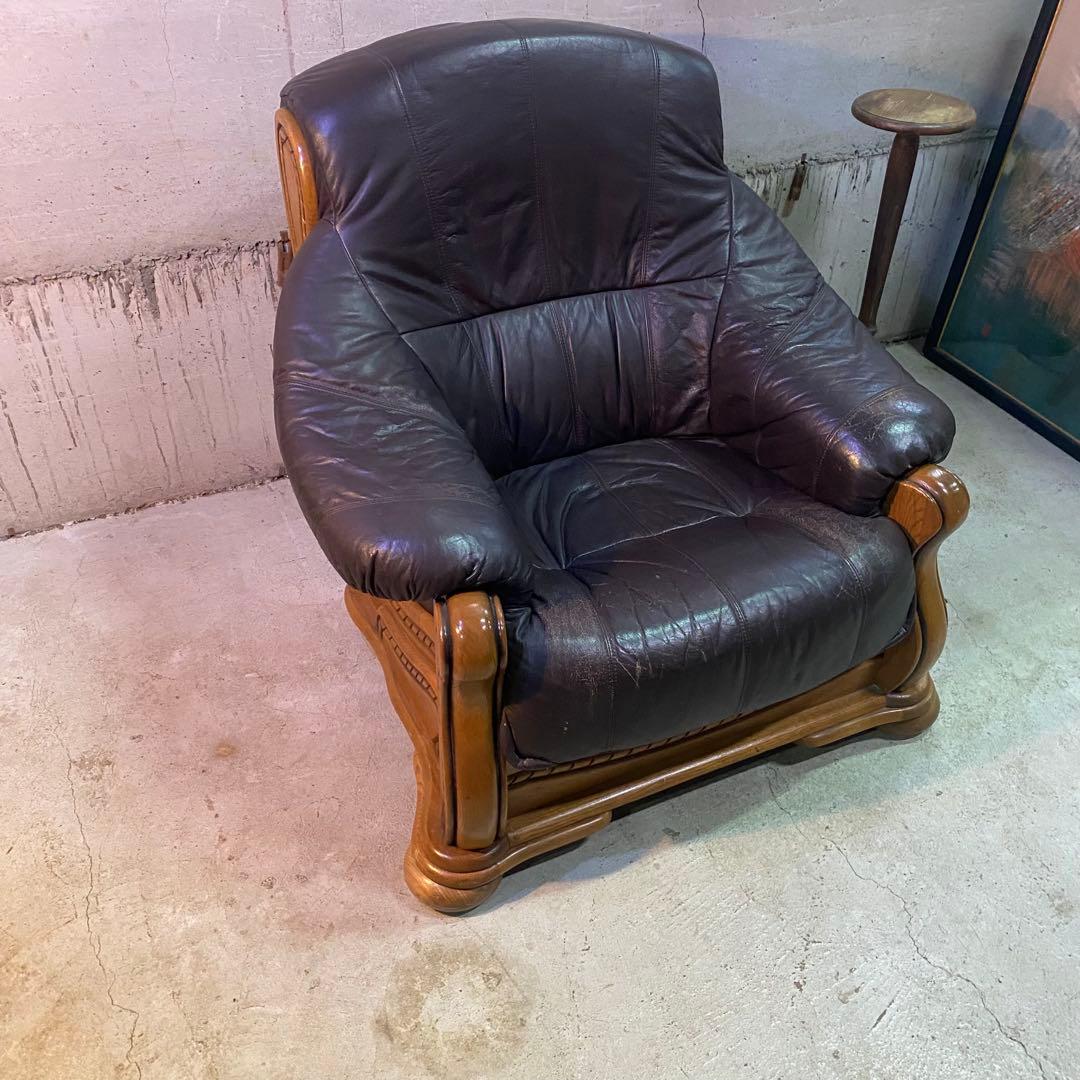 ドイツ製　ヴィンテージ　シングルソファ　本革　カントリー