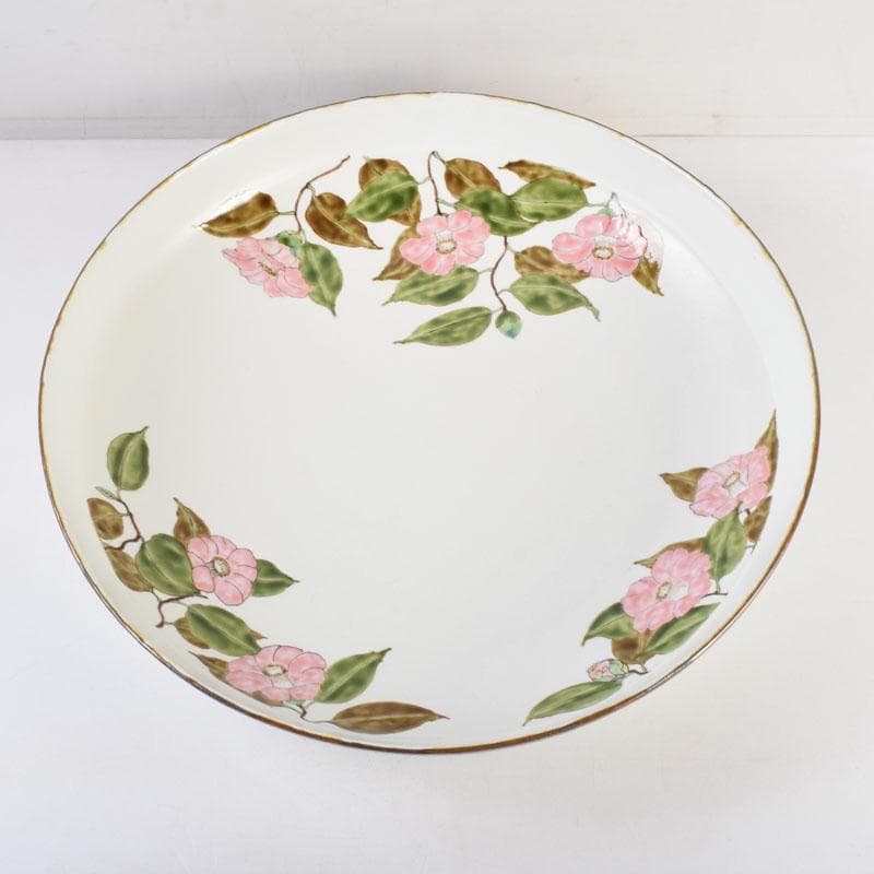 伝統工芸 豊福誠作 色絵 椿文 大鉢 共箱 V 8984A