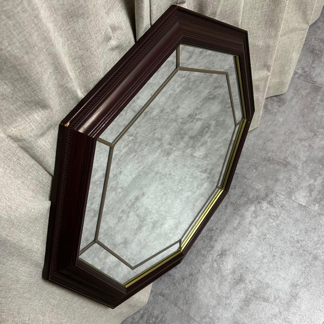 英国製 オクタゴン型 ウォールミラー 西洋彫刻 木製 アイルランド製