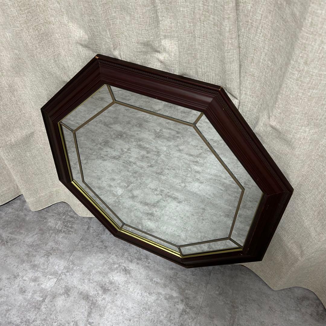 英国製 オクタゴン型 ウォールミラー 西洋彫刻 木製 アイルランド製