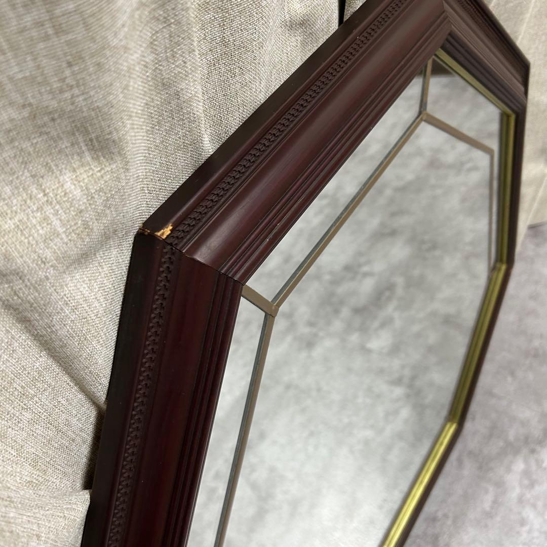 英国製 オクタゴン型 ウォールミラー 西洋彫刻 木製 アイルランド製