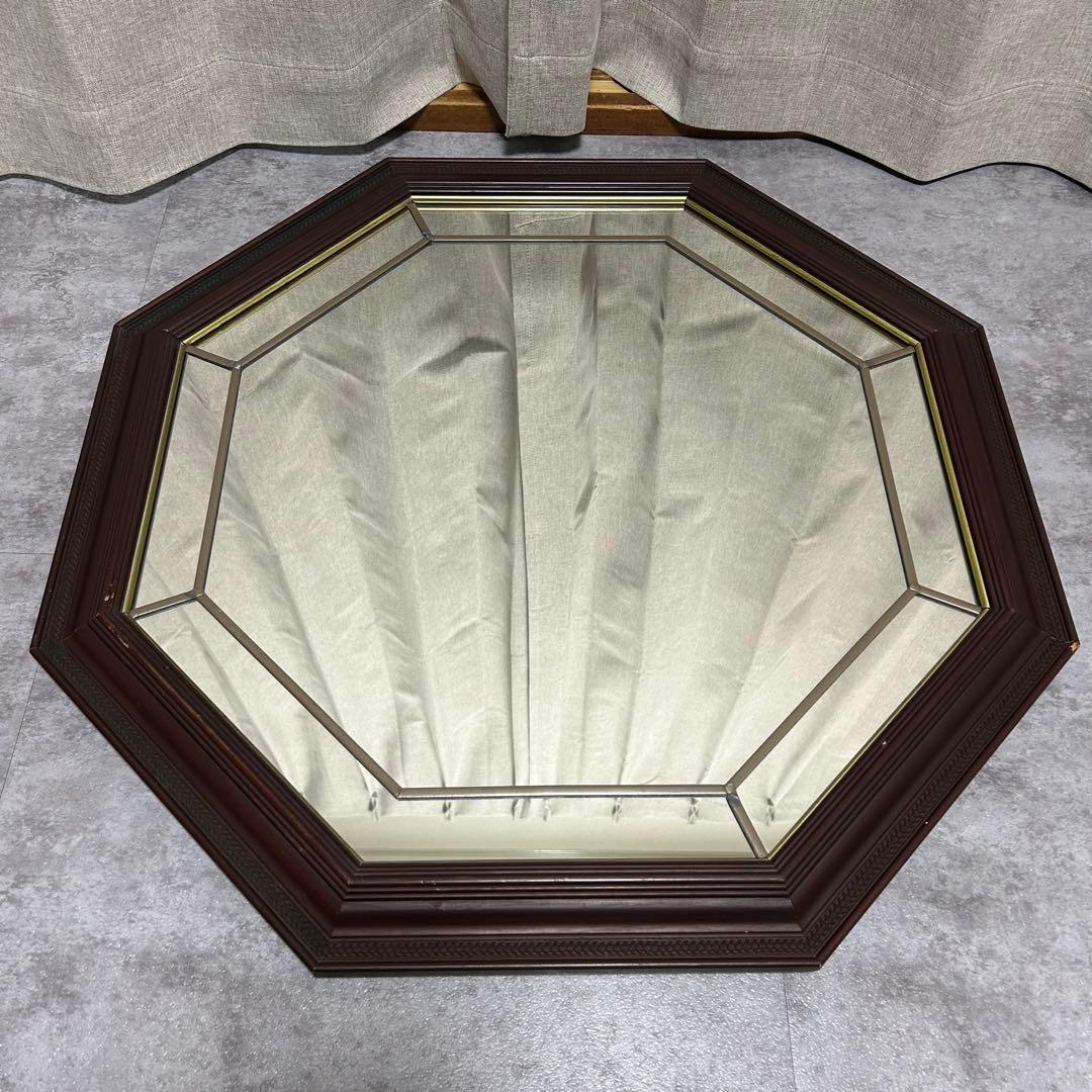英国製 オクタゴン型 ウォールミラー 西洋彫刻 木製 アイルランド製