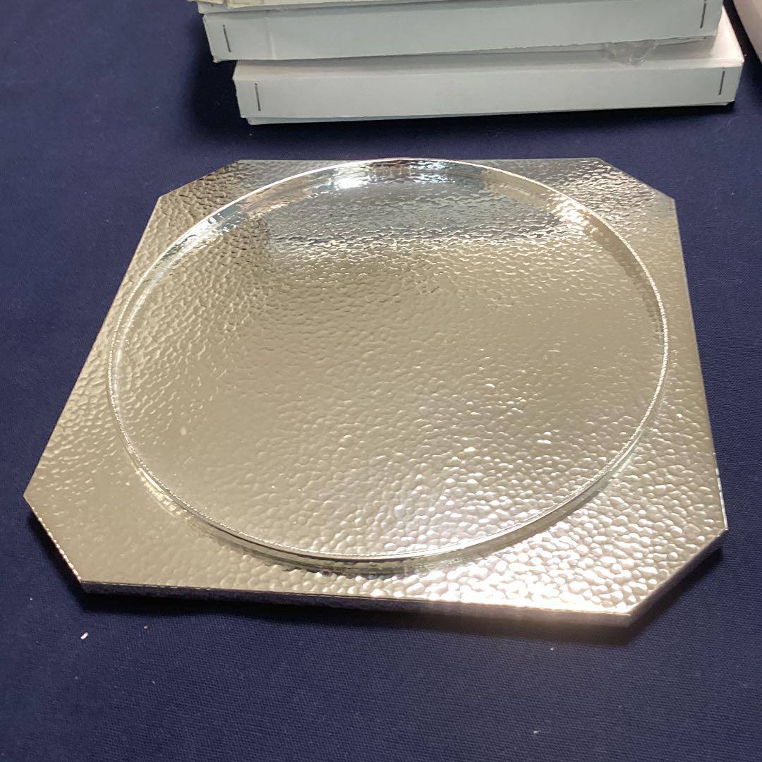 銀メッキ槌目四方八寸「内丸淵高」　9客　新品未使用　　　重さ370g