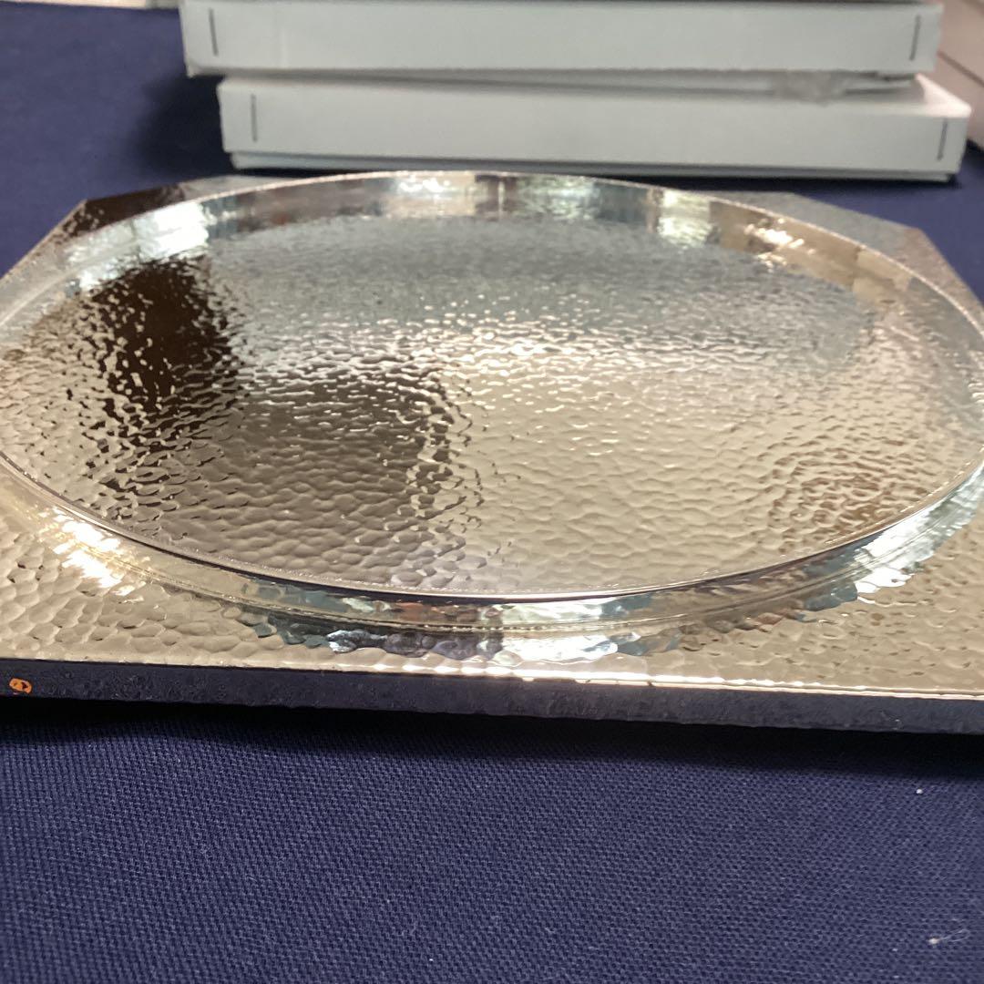 銀メッキ槌目四方八寸「内丸淵高」　9客　新品未使用　　　重さ370g