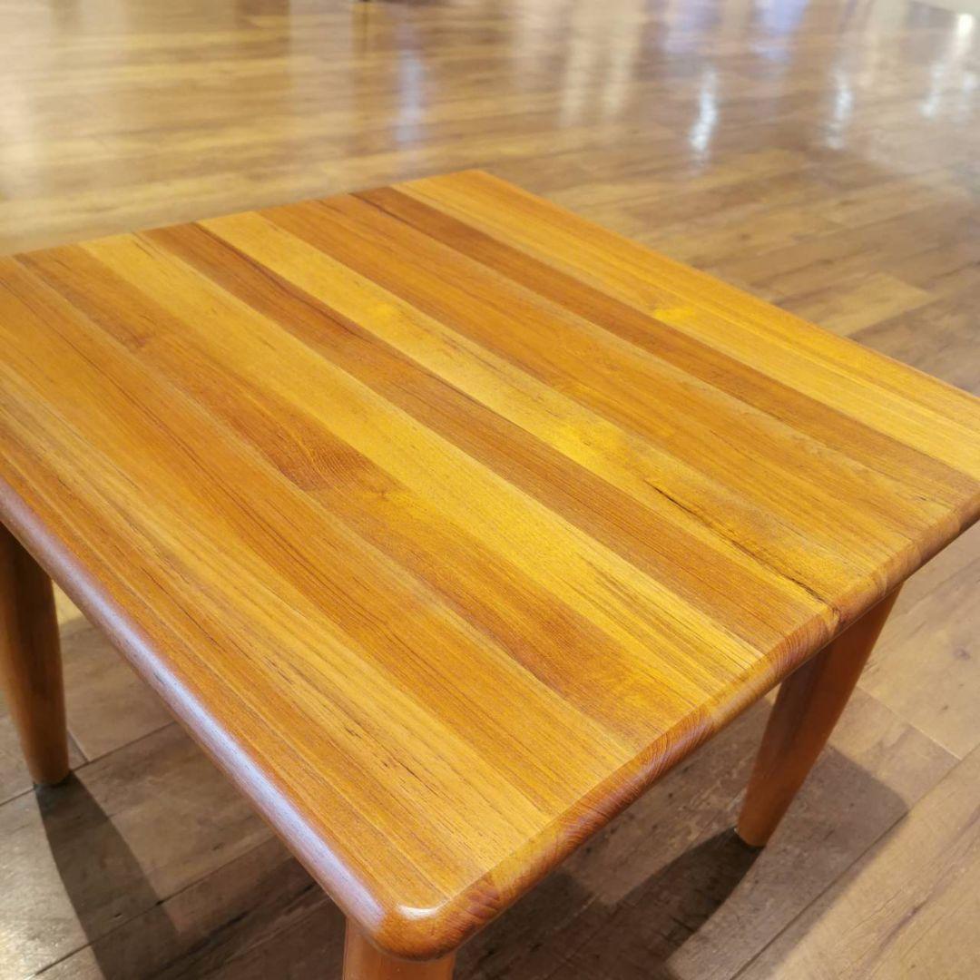 美品 IDC大塚家具 エンドテーブル 天然木 チーク無垢材 机 サイドテーブル