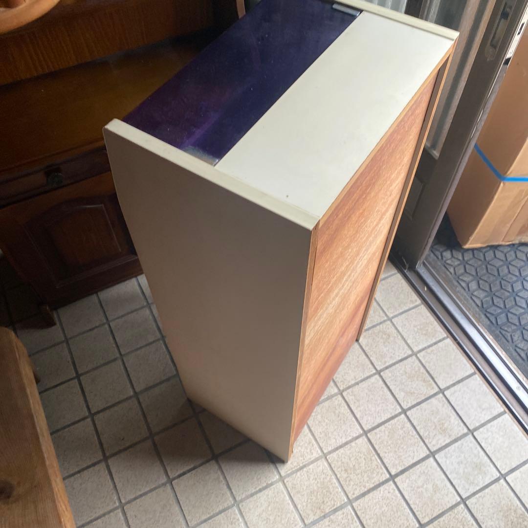 昭和レトロポップ　棚　キャビネット　ホワイト　白　パープル　オレンジ　チェック