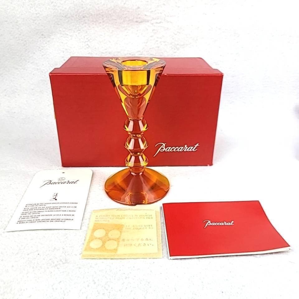 ▽美品▽バカラ　ベガ　キャンドルスタンド　ろうそく立て　箱つき　アンバー 9