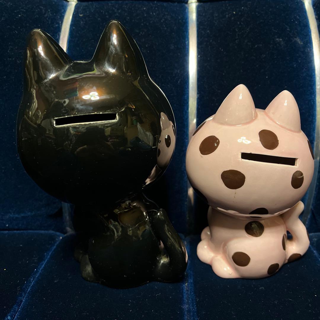 昭和レトロ 内藤ルネ 猫 貯金箱 陶器製 2体 ネコ 当時物 ファンシー