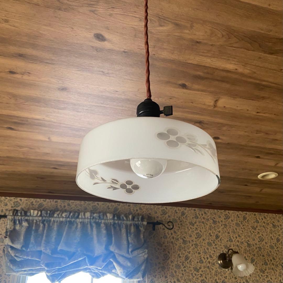 電笠　乳白硝子　昭和レトロ　大正浪漫　切り子 花模様