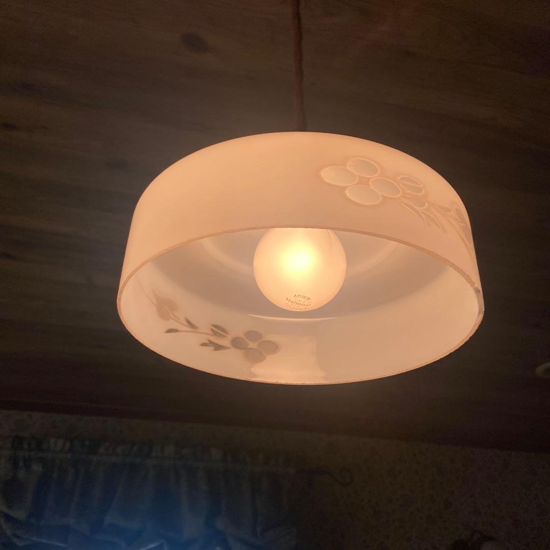 電笠　乳白硝子　昭和レトロ　大正浪漫　切り子 花模様