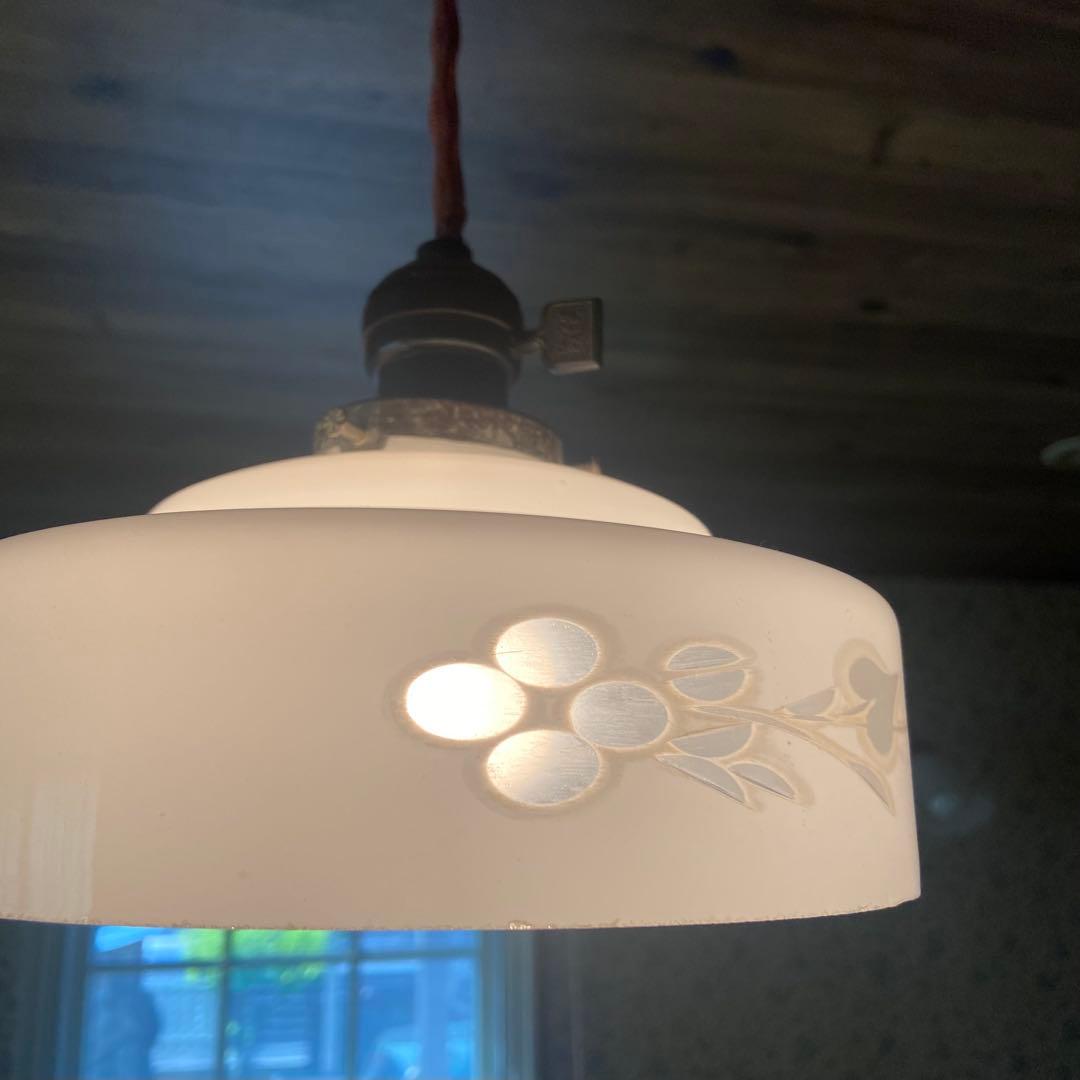 電笠　乳白硝子　昭和レトロ　大正浪漫　切り子 花模様