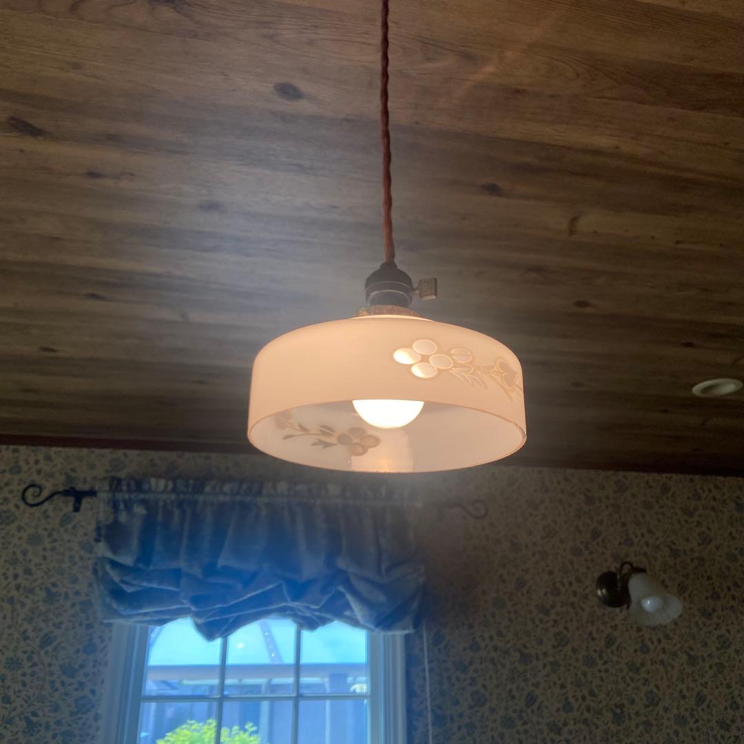 電笠　乳白硝子　昭和レトロ　大正浪漫　切り子 花模様