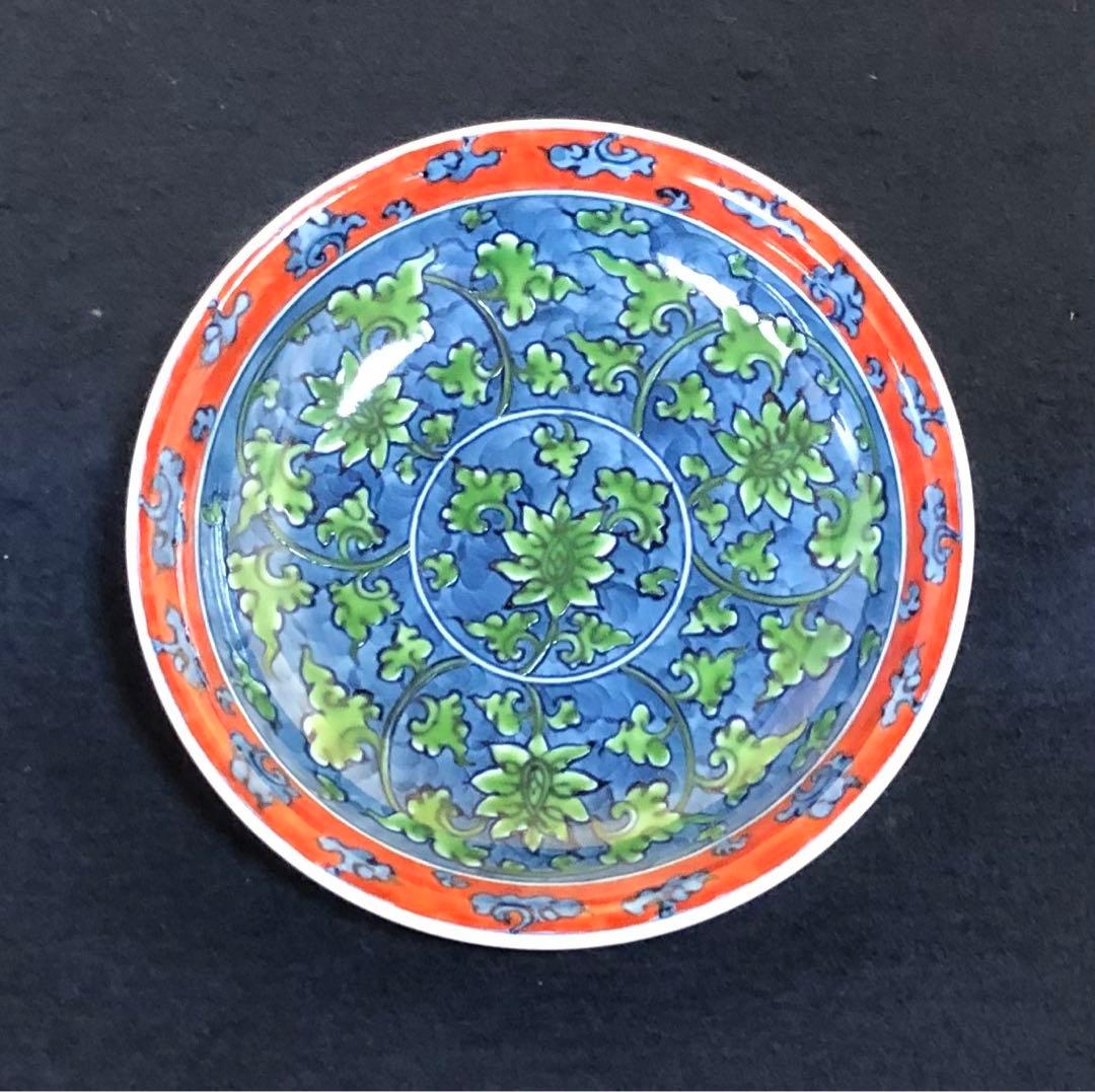 《レ》源右衛門作 有田 緑彩唐草 小皿5客 銘々皿 共箱　251201お2