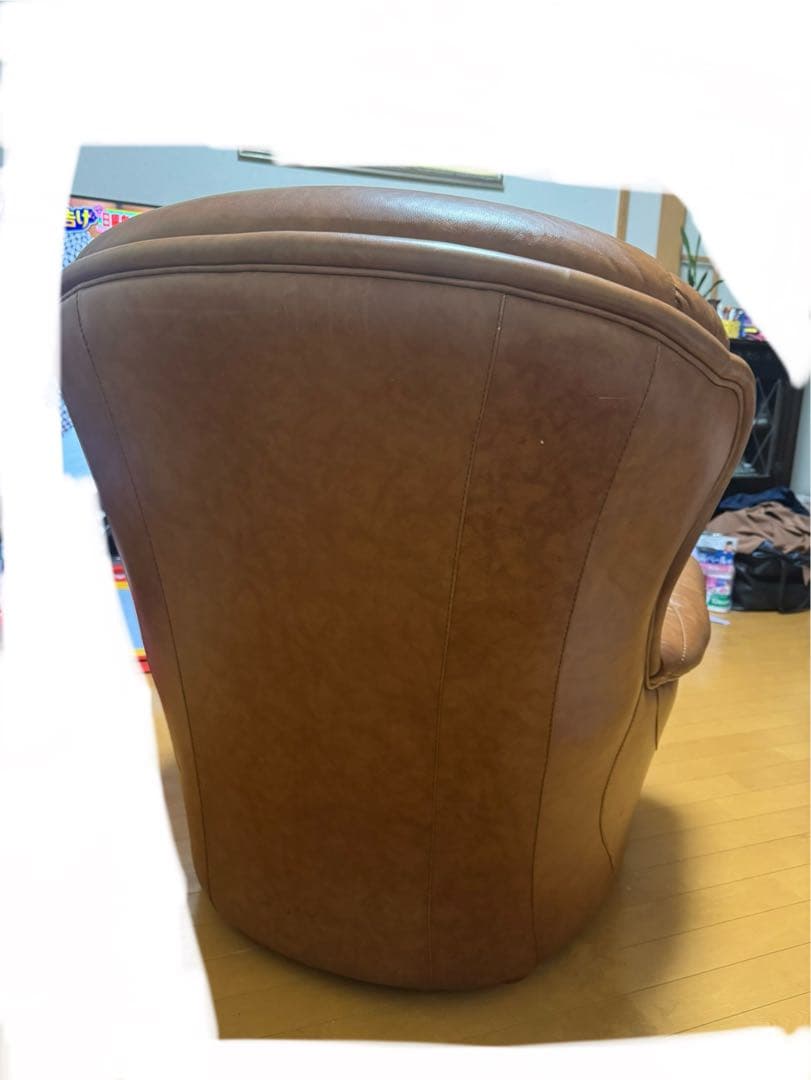 ブラウンレザー高背もたれ1人掛けソファ