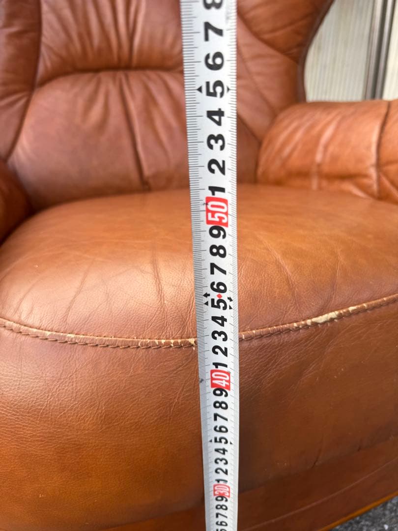 ブラウンレザー高背もたれ1人掛けソファ