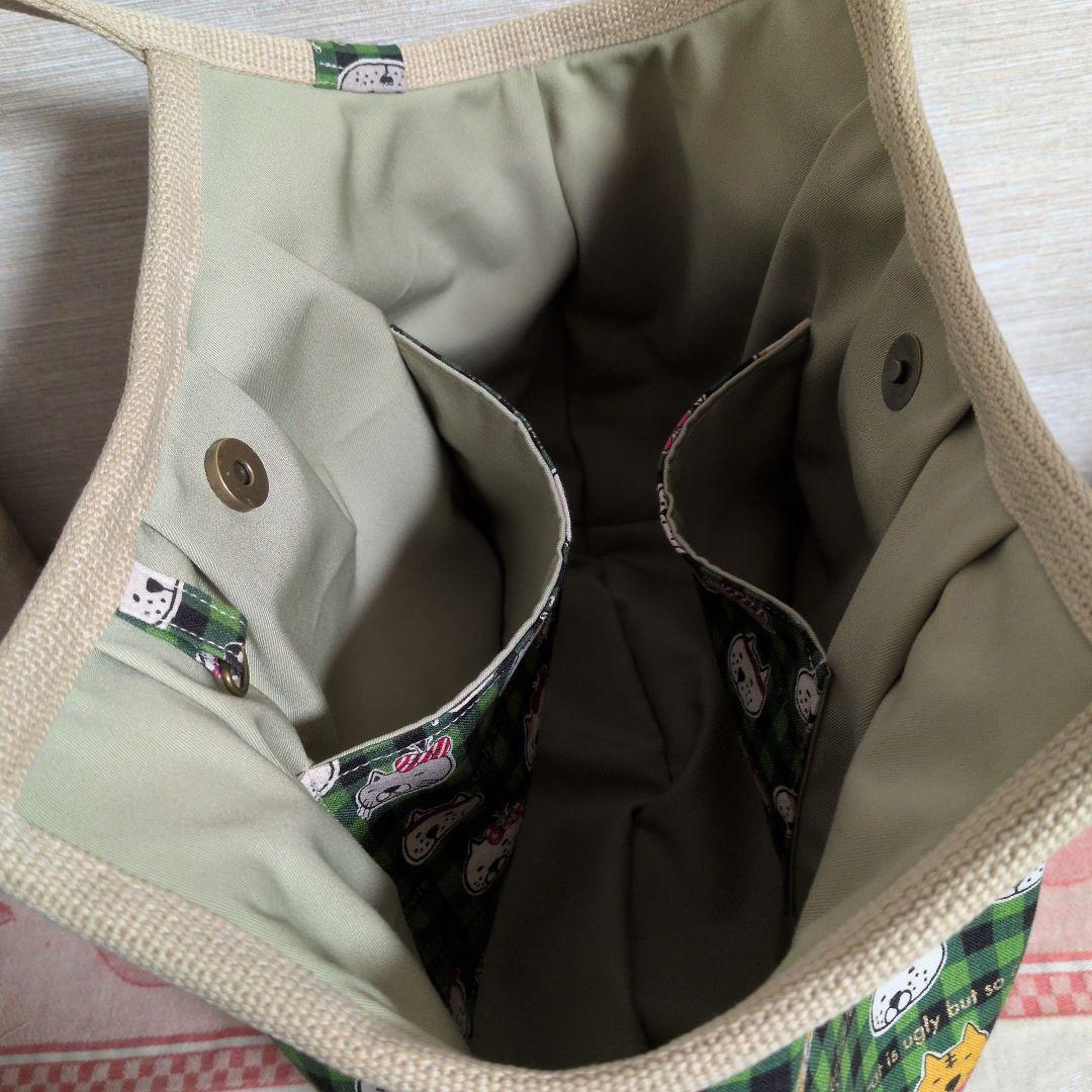 春幸秋様　チェック猫ちゃん　Lサイズ グラニーバッグ　ハンドメイド