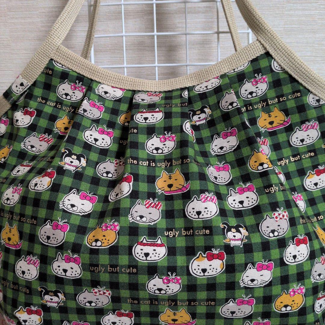 春幸秋様　チェック猫ちゃん　Lサイズ グラニーバッグ　ハンドメイド