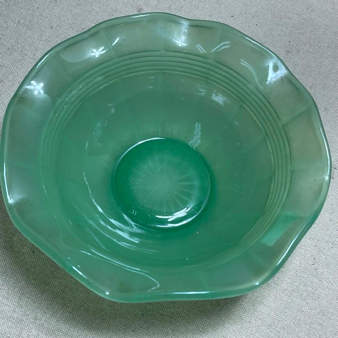 MR-182A昭和初期頃 ウランガラス デザート皿ガラスデザートボウル2個セット