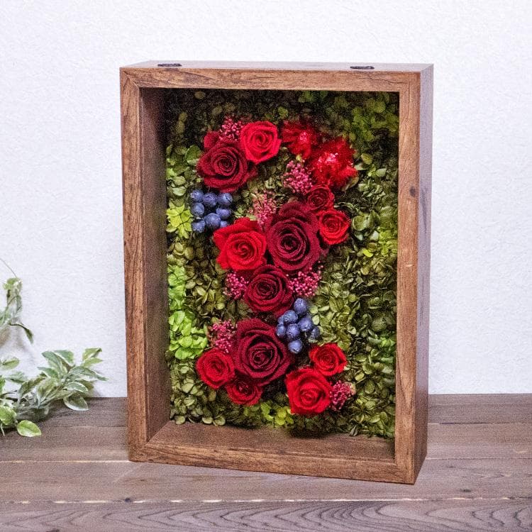 絵画のように見せる花 プリザーブドフラワー フレーム 額縁に入ったお花 RED